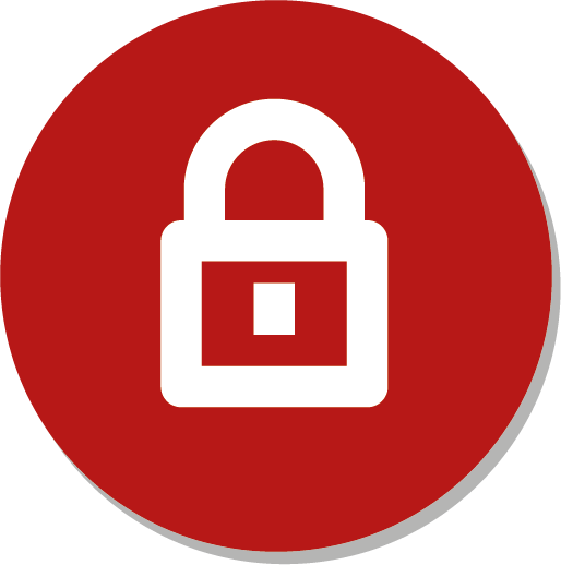 An icon showing a white padlock on a red background, representing noise measurement data security that is offered by Cirrus instruments.