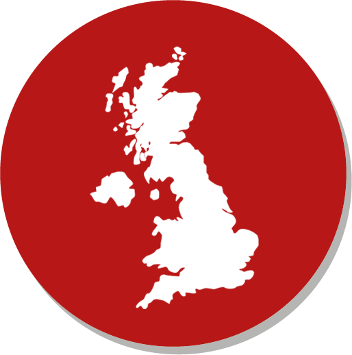An icon showing a white outline of the United Kingdom on a red background, demonstrating that Cirrus noise measurement instruments made in the UK.